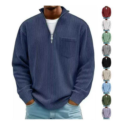 Men's Solid Color Purple Business Long Sleeve Polyester Hoodie With Knitted Craft