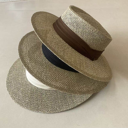 Women’s Solid Color Straw Vacation Hat With Curved Brim Featuring Hollow Out Design And UV Protection
