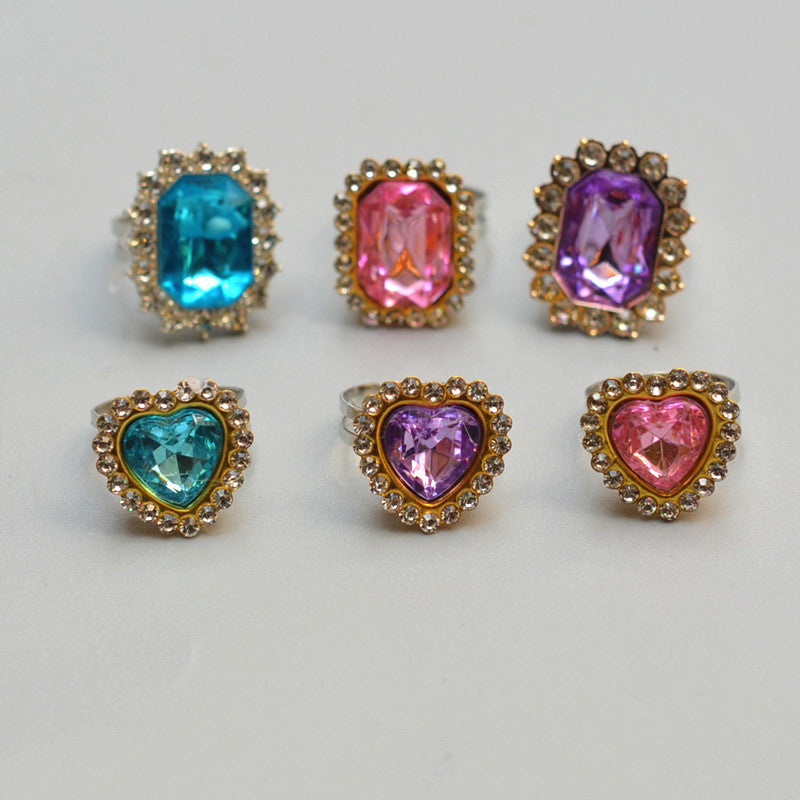Sweet Handmade Heart Shape Adjustable Ring For Women In Purple Alloy With Rhinestones, 1 PCS Package