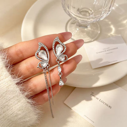 Butterfly Asymmetrical Earrings For Unisex Featuring Zinc Alloy With Rhinestones And 925 Sterling Silver Stud Posts