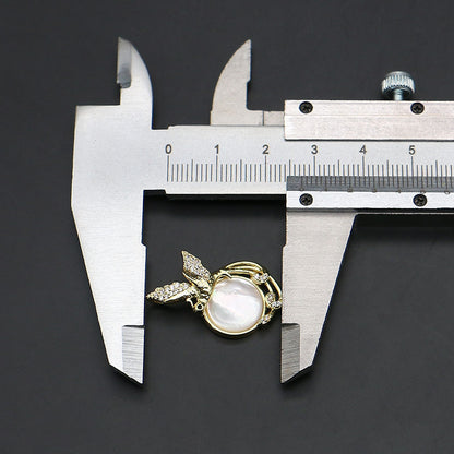 Round Shell Pendant With Rhinestones, Electroplated Finish, White Color