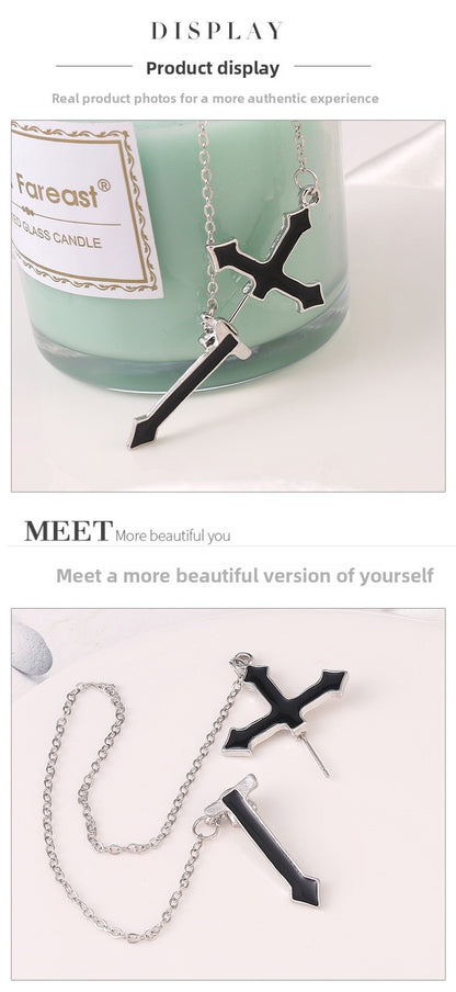 Exaggerated Chain Stud Earrings In Alloy With Electroplated Enamel Craft