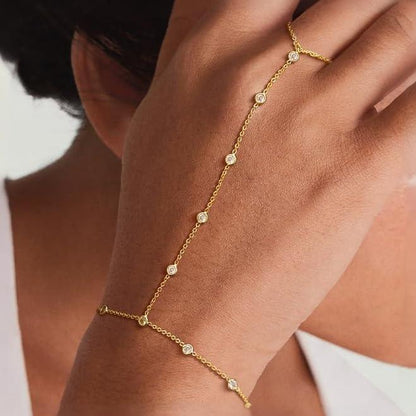 Geometric Hand Chain Bracelet For Women In Simple Style, Featuring Titanium Steel Chain And Zircon Inlay