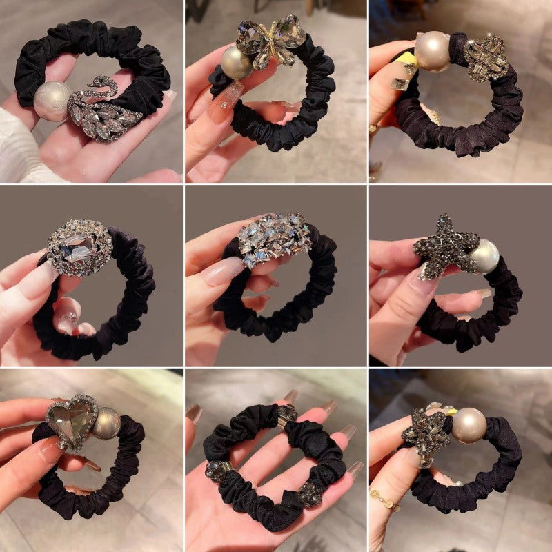 Simple Style Solid Color Scrunchie Hair Accessory In Dyed Black Featuring Durable Alloy Material