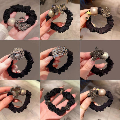 Simple Style Solid Color Scrunchie Hair Accessory In Dyed Black Featuring Durable Alloy Material