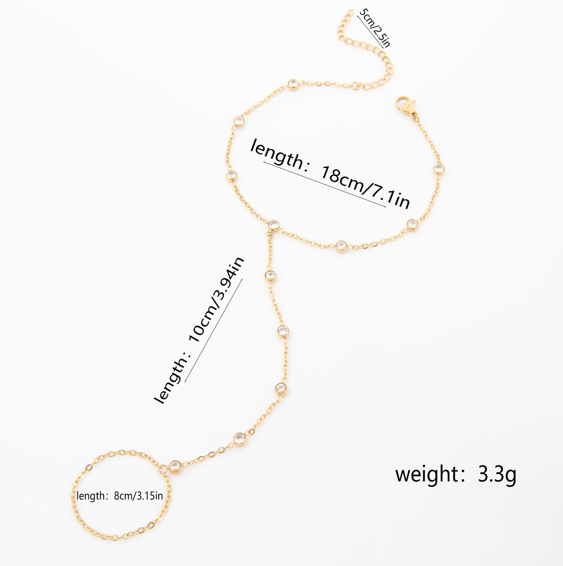 Geometric Hand Chain Bracelet For Women In Simple Style, Featuring Titanium Steel Chain And Zircon Inlay