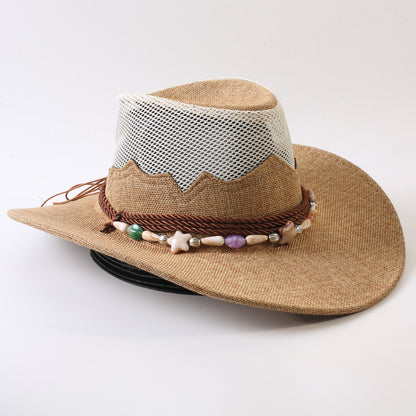 Unisex Cowboy Style Solid Color Straw Hat With Wide Brim, Breathable Design Featuring Braid Craftsmanship