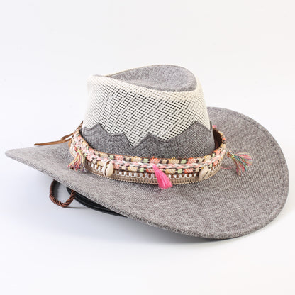 Unisex Cowboy Style Solid Color Straw Hat With Wide Brim, Breathable Design Featuring Braid Craftsmanship