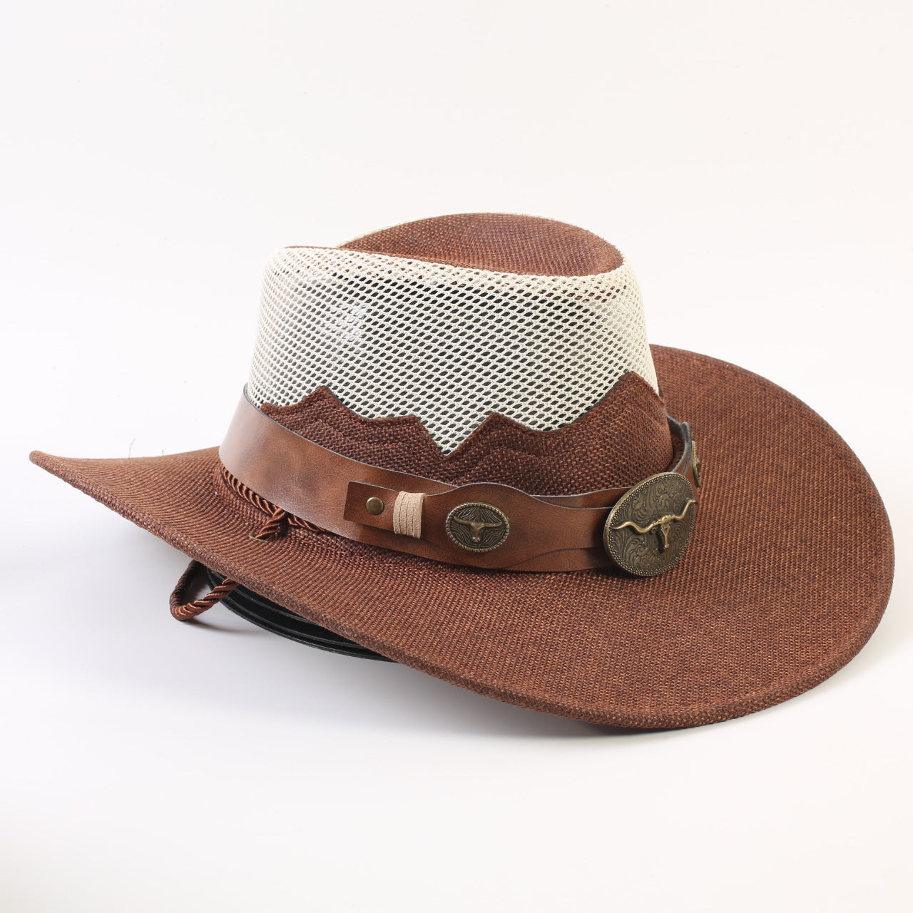 Unisex Solid Color Cowboy Style Straw Hat With Wide Brim, Breathable Design Featuring Braid Craftsmanship