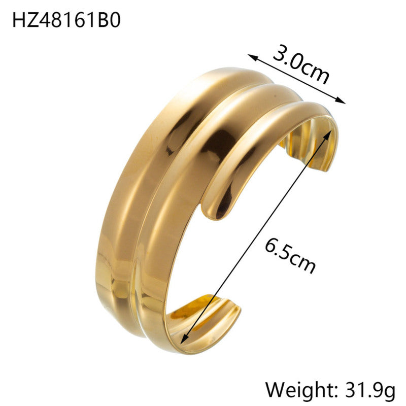 For Unisex Geometric Three-dimensional Bangle In Titanium Steel With 18K Gold Plated PVD Coating