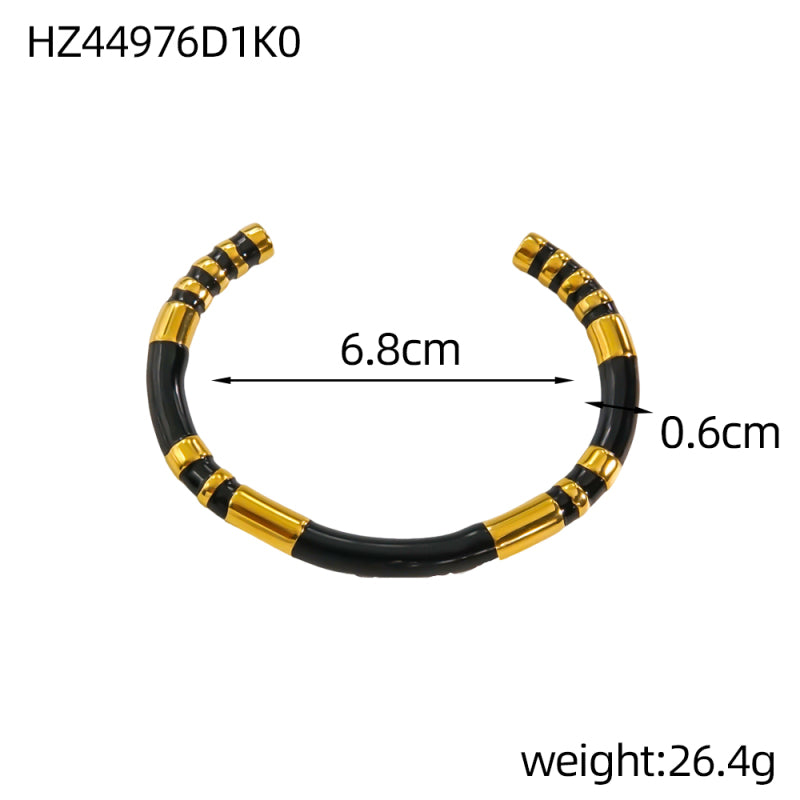 For Unisex Geometric Enamel Bangle In Titanium Steel With 18K Gold Plated PVD Coating