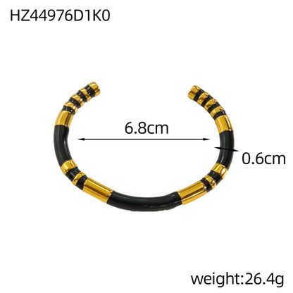 For Unisex Geometric Enamel Bangle In Titanium Steel With 18K Gold Plated PVD Coating