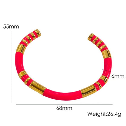 For Unisex Geometric Enamel Bangle In Titanium Steel With 18K Gold Plated PVD Coating