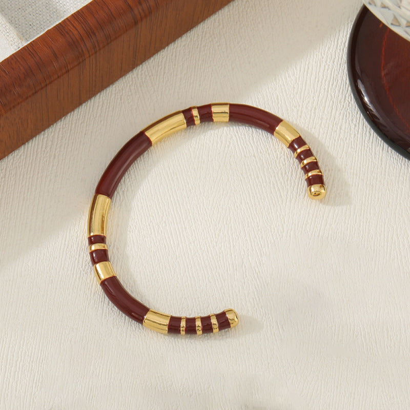 For Unisex Geometric Enamel Bangle In Titanium Steel With 18K Gold Plated PVD Coating