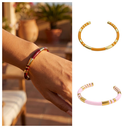 For Unisex Geometric Enamel Bangle In Titanium Steel With 18K Gold Plated PVD Coating