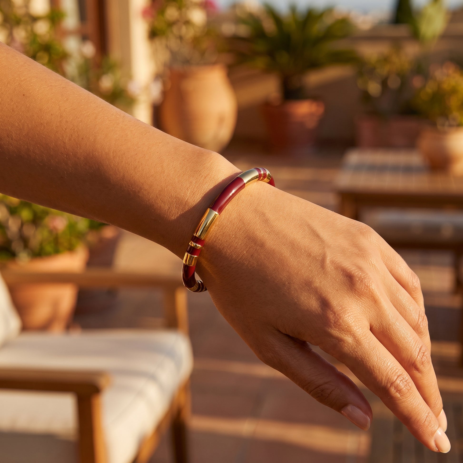 For Unisex Geometric Enamel Bangle In Titanium Steel With 18K Gold Plated PVD Coating