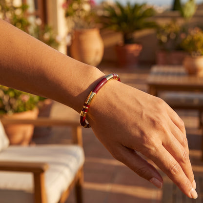 For Unisex Geometric Enamel Bangle In Titanium Steel With 18K Gold Plated PVD Coating