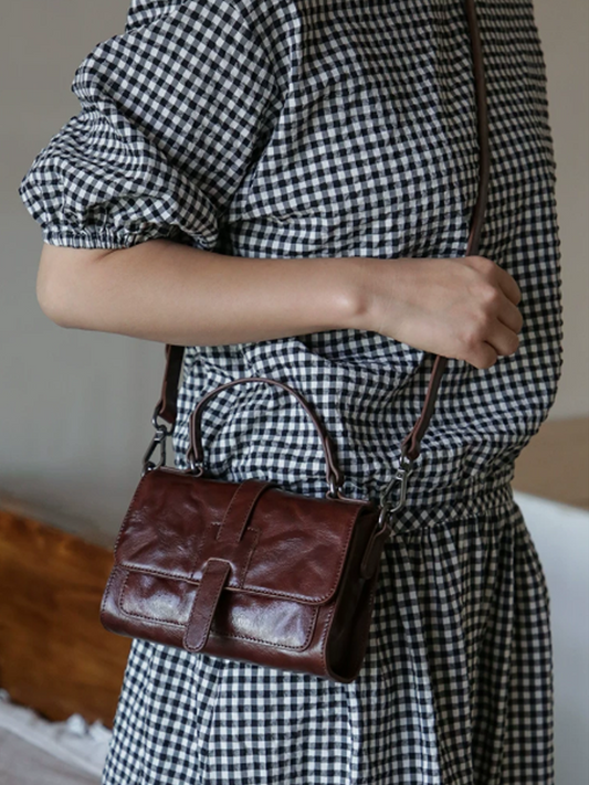 Crinkled Leather Flap Crossbody Bag