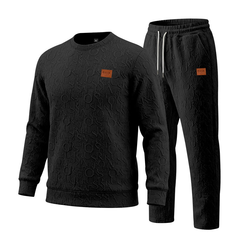Men's Casual Apricot Printing Sweatshirt & Hoodie Co-ord Set With Elastic Waist Straight Pants In Polyester