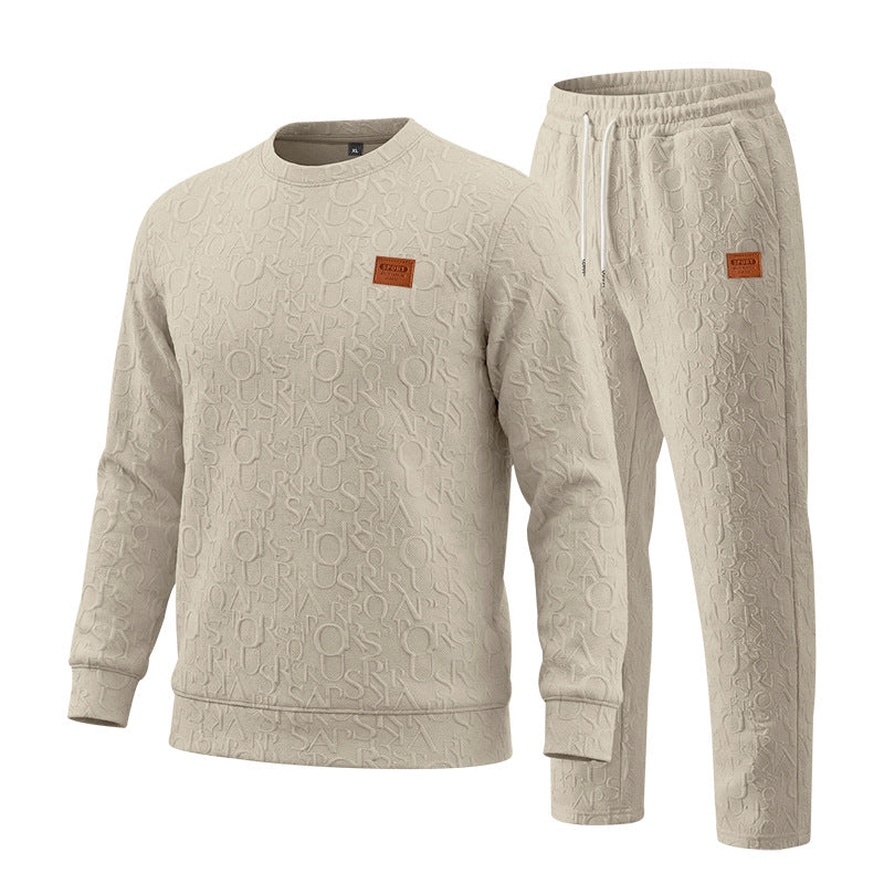 Men's Casual Apricot Printing Sweatshirt & Hoodie Co-ord Set With Elastic Waist Straight Pants In Polyester