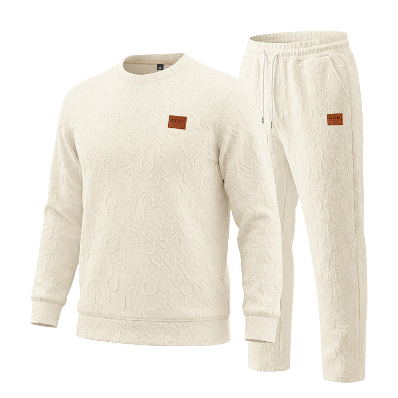 Men's Casual Apricot Printing Sweatshirt & Hoodie Co-ord Set With Elastic Waist Straight Pants In Polyester
