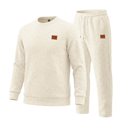 Men's Casual Apricot Printing Sweatshirt & Hoodie Co-ord Set With Elastic Waist Straight Pants In Polyester