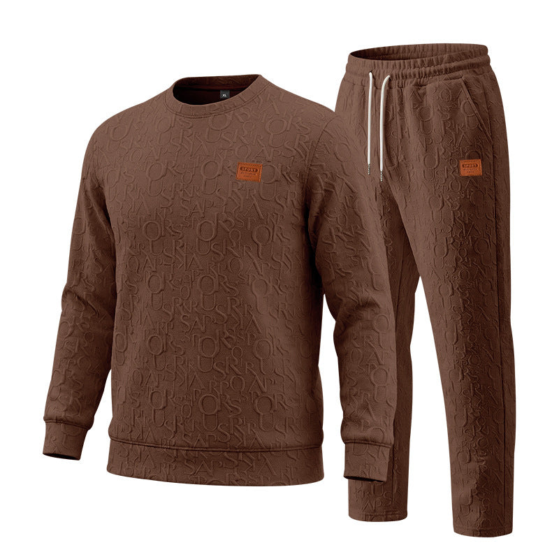 Men's Casual Apricot Printing Sweatshirt & Hoodie Co-ord Set With Elastic Waist Straight Pants In Polyester