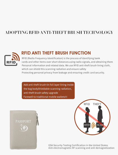 Unisex Solid Color PU Leather RFID Passport Holder For Secure Travel