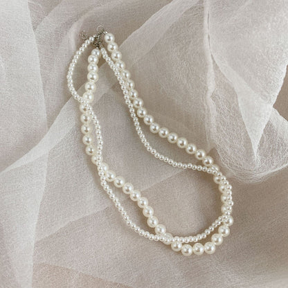 Baroque Style Three Layer Pearl Necklace With Beaded Chain Featuring Resin Pendant For Women