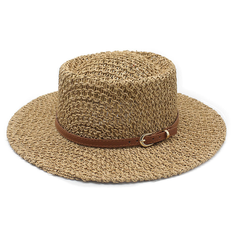 British Style Solid Color Panama Hat With Wide Brim, UV Protection, Made Of Straw With Braid Craftsmanship