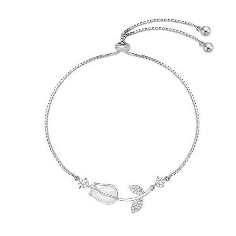 Sweet Tulips Bracelet For Women In Golden Plated Copper With Cat's Eye Stone Featuring Electroplated Finish