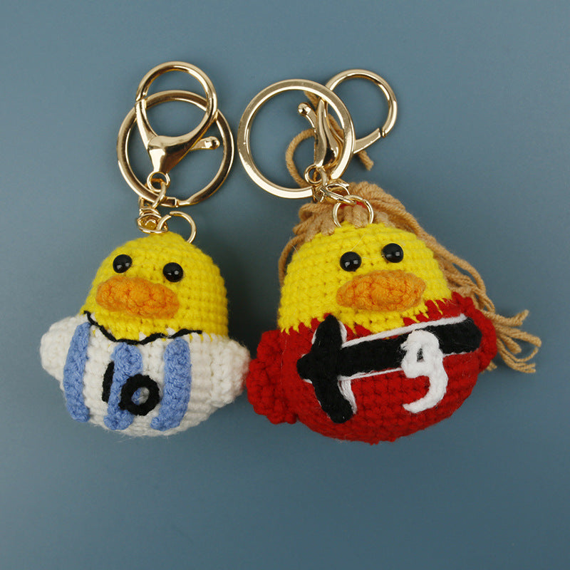 Football World Cup Duck Key Chain In Sweet Style Knitted With Wool Yarn, Perfect Summer Accessory