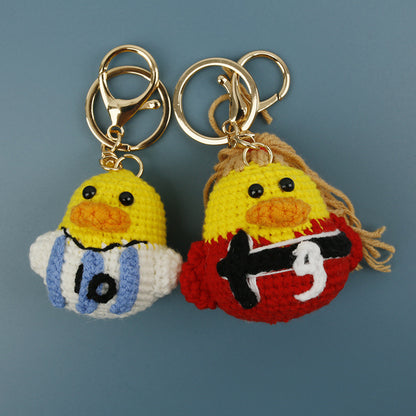 Football World Cup Duck Key Chain In Sweet Style Knitted With Wool Yarn, Perfect Summer Accessory