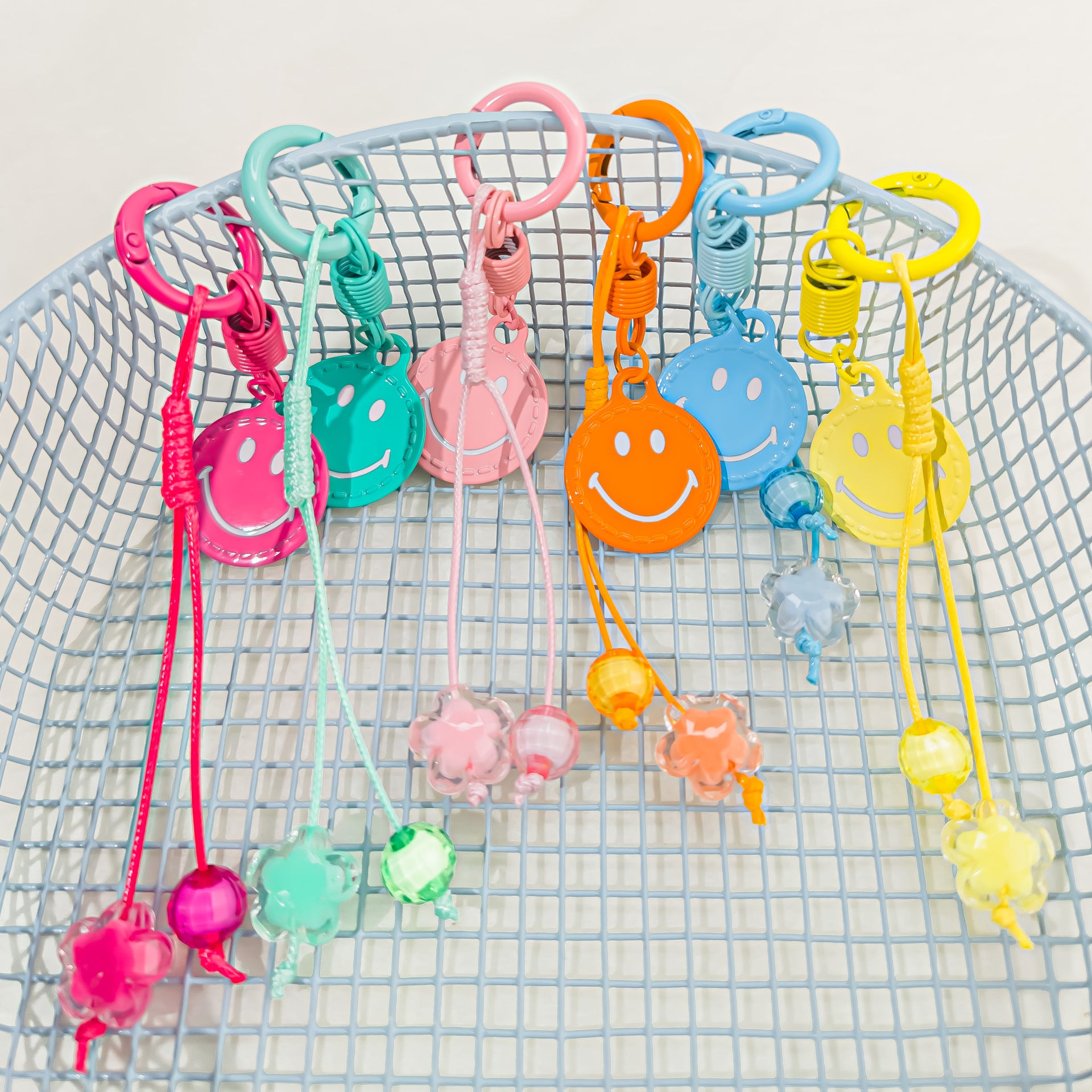 Christmas Smiley Face Key Chain In Natural Pink Featuring Zinc Alloy Bag Charm