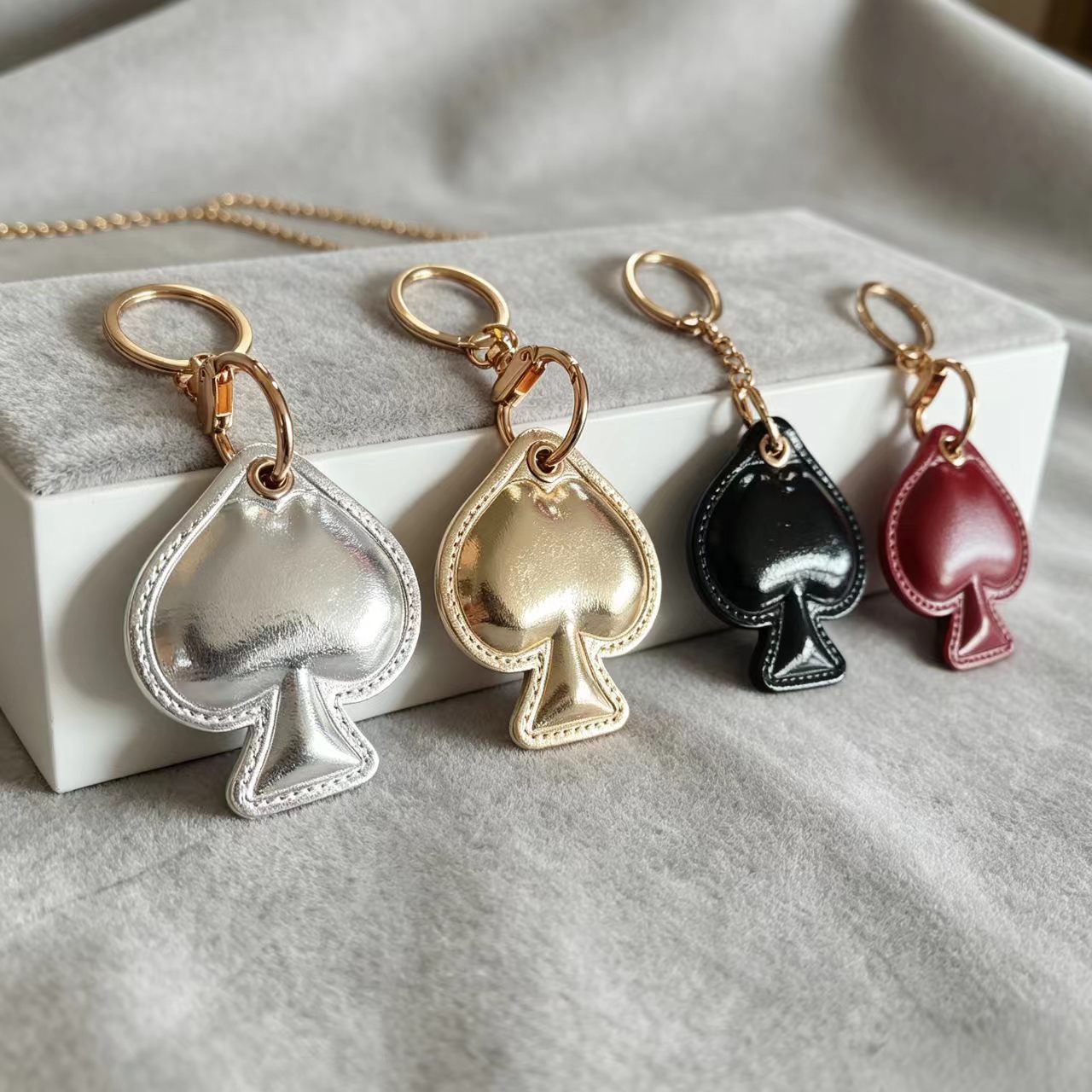 New Year Gold Card Key Chain With PU Leather Bag Charm Accessory