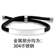 304 Stainless Steel Black Rope Bracelet Silver