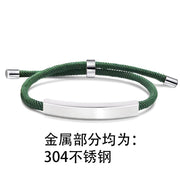 304 Stainless Steel Green Rope Bracelet Silver