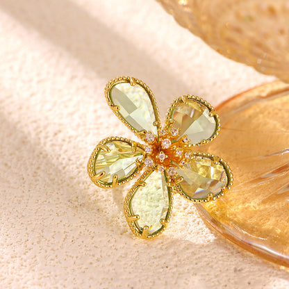 Electroplated Flowers Ring For Women In Copper With 18K Real Gold PVD Coating And Zircon Inlay