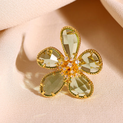 Electroplated Flowers Ring For Women In Copper With 18K Real Gold PVD Coating And Zircon Inlay