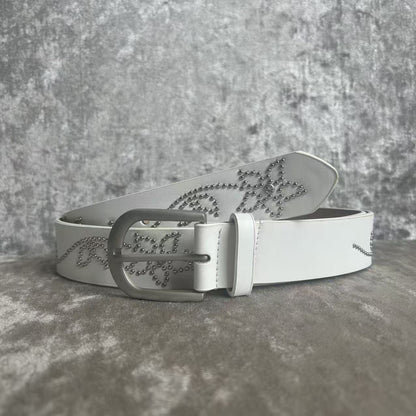 Original Design Unisex PU Leather Belt With Alloy Pin Buckle Featuring Flowers Pattern