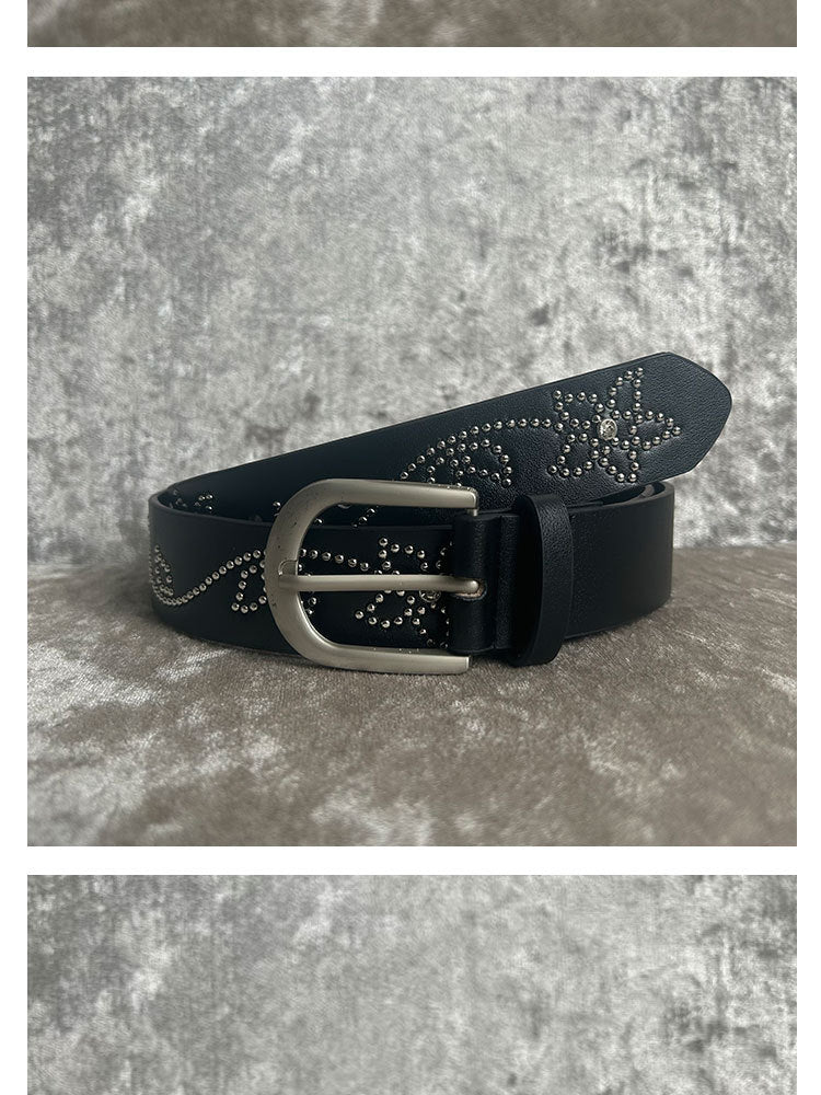 Original Design Unisex PU Leather Belt With Alloy Pin Buckle Featuring Flowers Pattern
