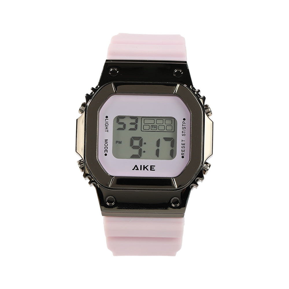 Unisex Electronic Watch With Rectangle Dial, Plastic Case And Plastic Mirror, Number Display, Silica Gel Strap