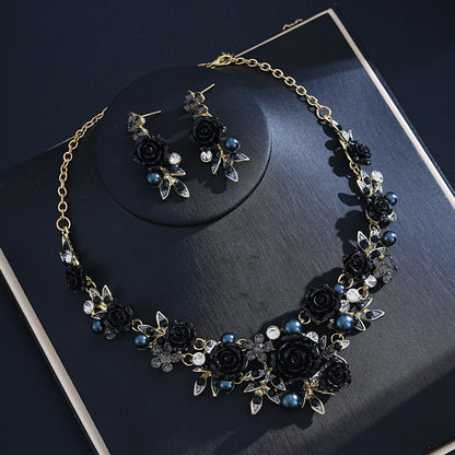 2 Pieces Set Sweet Flowers Necklace For Women Featuring Rhinestones And Alloy Material Jewelry Set