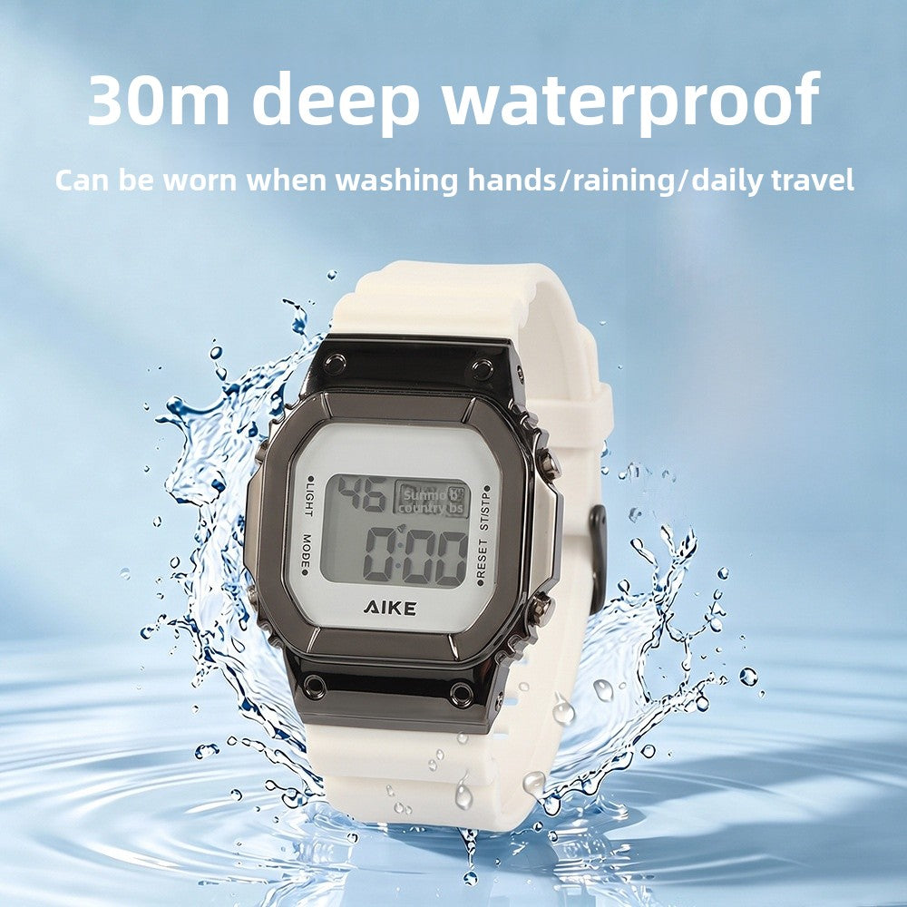 Unisex Electronic Watch With Rectangle Dial, Plastic Case And Plastic Mirror, Number Display, Silica Gel Strap