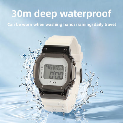 Unisex Electronic Watch With Rectangle Dial, Plastic Case And Plastic Mirror, Number Display, Silica Gel Strap