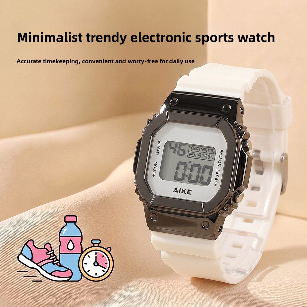 Unisex Electronic Watch With Rectangle Dial, Plastic Case And Plastic Mirror, Number Display, Silica Gel Strap