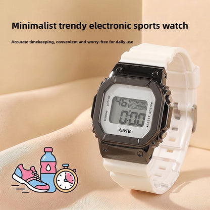 Unisex Electronic Watch With Rectangle Dial, Plastic Case And Plastic Mirror, Number Display, Silica Gel Strap