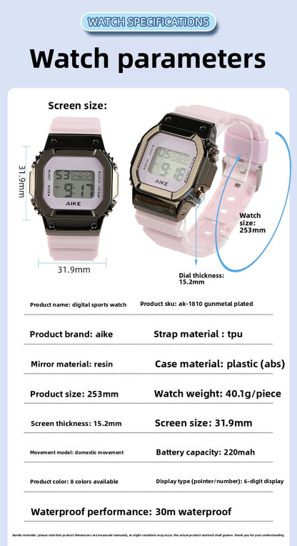 Unisex Electronic Watch With Rectangle Dial, Plastic Case And Plastic Mirror, Number Display, Silica Gel Strap