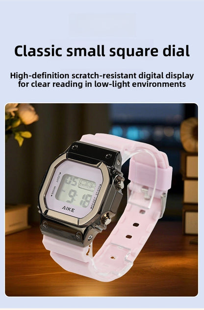 Unisex Electronic Watch With Rectangle Dial, Plastic Case And Plastic Mirror, Number Display, Silica Gel Strap