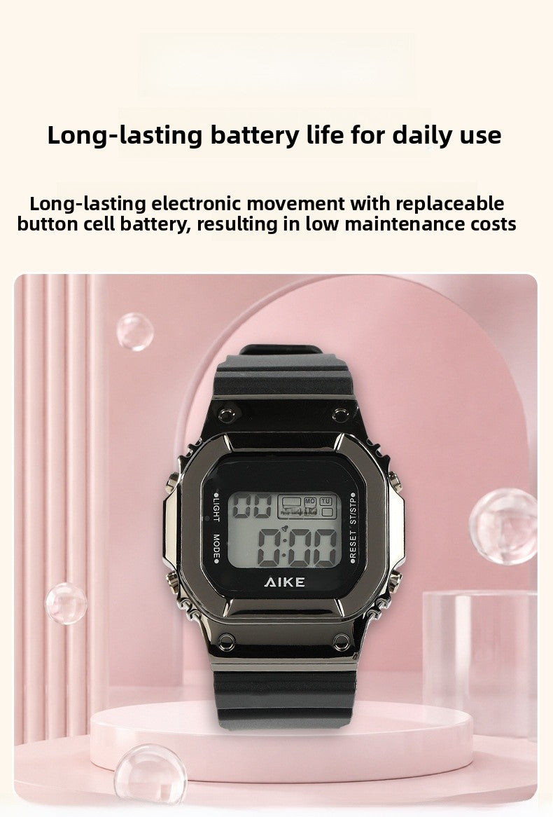 Unisex Electronic Watch With Rectangle Dial, Plastic Case And Plastic Mirror, Number Display, Silica Gel Strap
